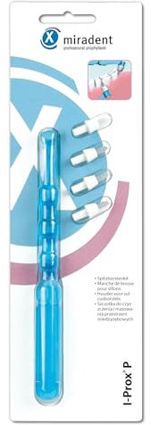 miradent I-Prox® P Set Halter blau transparent mit 4 Sulkusbürsten | punktgenaue Reinigung der Zahnzwischenräume | ergonomischer Griff mit Bürsten-Aufbewahrung | auch für Brackets und Zahnersatz