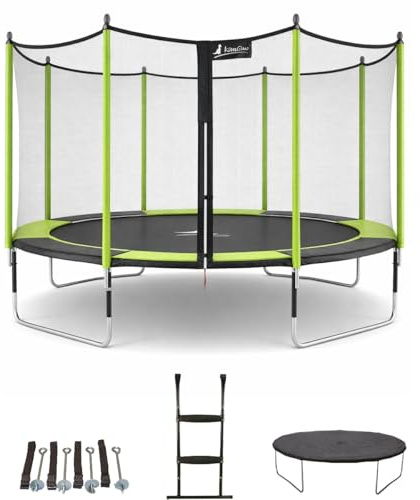 Kangui - Trampoline JUMPI POP + filet + échelle PVC + couverture de propreté + kit d'ancrage - Noir et vert - Ø250cm - 300cm - 360cm - 430cm