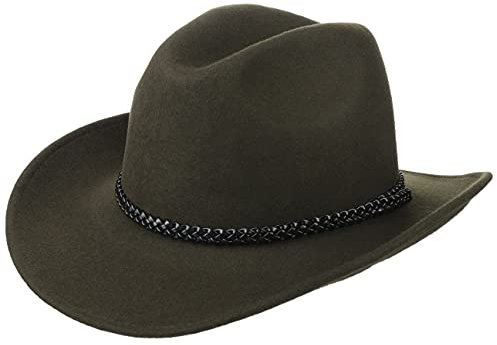 Lipodo Westernhut Herren/Damen - Westernhut aus Wollfilz - Made in Italy - Cowboyhut mit formbarer Krempe - Outdoorhut mit Lederband - Hut aus Filz - Sommer/Winter Oliv M (56-57 cm)