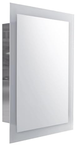 iBathUK Bristol Wall Mounted Stainless Steel Mirror Cabinet, Sliding Door, Frameless Rectangular Silver Mirror, Modern Bathroom Storage, Polished Stainless Steel, 480x660mm
