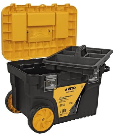 VITO - Boite à outils Caisse de chantier 595 x 380 x 420 mm sur roues Malette à outils Poignée télescopique