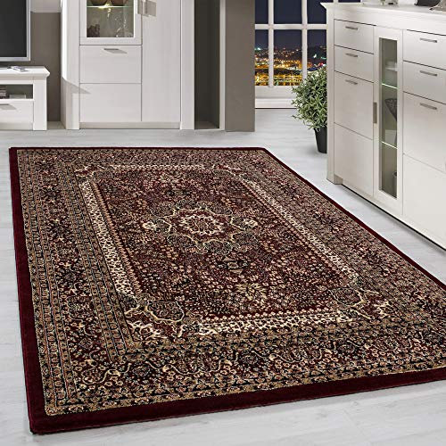 HomebyHome Vintage Teppich 80 x 150 cm Läufer Flur - Orientalischer Teppich Kurzflor - Orient Flur Teppich Rot für Wohnzimmer, Küche und Schlafzimmer - Klassicher Teppich mit Oeko-TEX