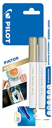 PILOT Pintor Extra Fine Line Bullet Point Marker 2.3mm Tip- Gold and Silver (Pack of 2),3131910536840