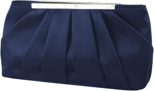 Fioeyr Elegante Damen-Handtasche aus Satin, plissiert, Clutch für Party, Abschlussball, Navy, 28 cm x 5,5 cm x 15 cm