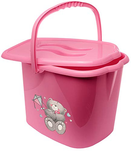 alles-meine.de GmbH Eimer/Windeleimer mit Deckel + Tragegriff - rosa - pink Tiere - Teddybär - Teddy Bieco - geruchsdicht - Putzeimer - Windeln Babywindeln - Geruch - geruc..