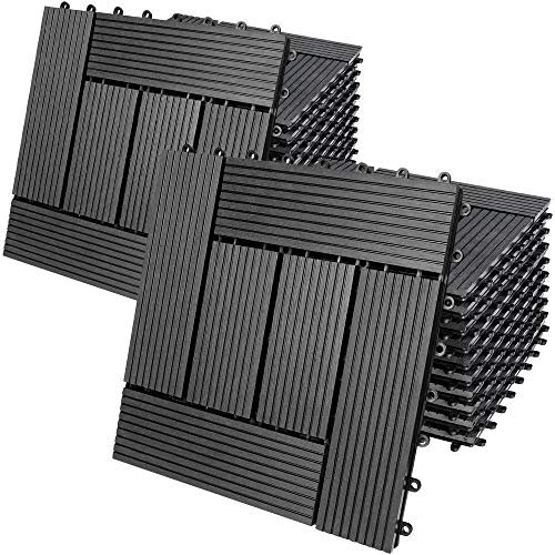 Casaria® WPC Fliesen 30x30 cm 22er Set 2m² Stecksystem Drainage Zuschneidbar Terrasse Balkon Garten klick Mosaik Anthrazit