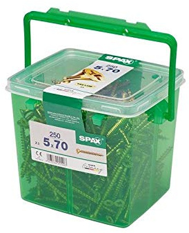 Spax 5mm x 70mm Yellow Coated Pozi Screws, Tub of 250