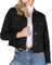 NOROZE Women's Denim Jacket Cropped Denim Jacket Women Ripped Self Fabric Distressed Hem Casual Jean Coat (10, Black)