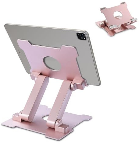 KABCON Tablet Stand,【Updated】 Adjustable Eye-Level Aluminum Solid Desktop Stand Holder,Compatible with iPad Series,Microsoft Surface Series,Samsung,Kindle Fire,Etc.Up to 15'' Tablets-Pink