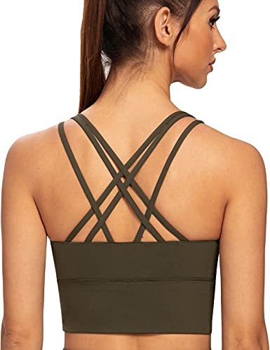 AGONVIN Damen Longline Strappy Gepolsterte Medium Support Training Top Sport BH