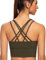 AGONVIN Damen Longline Strappy Gepolsterte Medium Support Training Top Sport BH Olivgrün L