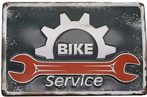 LUCKYLINDE – Blechschild, BIKE SERVICE – Fahrrad Service – Hinweisschild, Warnschild, Parkplatz Deko Schild (20 x 30 cm)