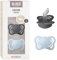 BIBS Couture Soother 2-Pack, BPA Free Dummy Pacifier, Anatomical Nipple. Silicone, Size 1 (0-6 Months), Iron/Baby Blue