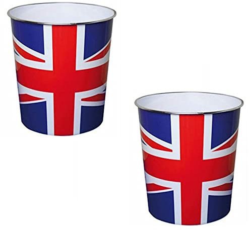 JVL Set of 2 Union Jack 9Lt Plastic Waste Paper Bin