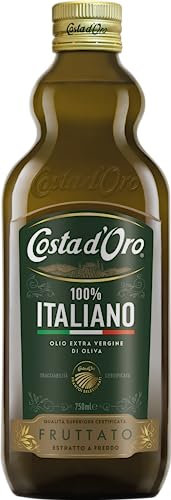 Costa d'Oro – 100% Italiano 750 ml. Olio extravergine di oliva estratto a freddo da olive 100% italiane. Bottiglia da 75 cl.