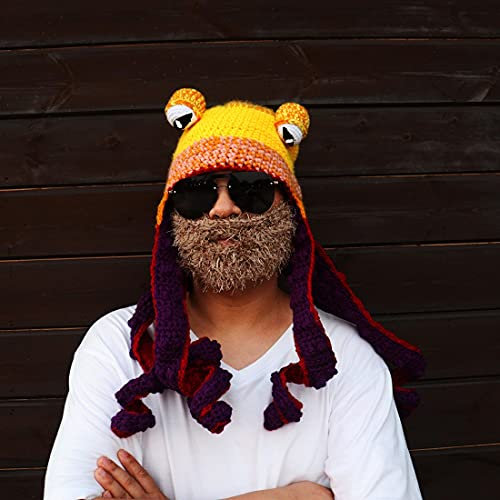 Bprtcra Handwoven Knitted Hat, Adult Unisex Funny Cartoon Winter Warm Octopus, Long Tentacles, Eyes Hat, Cosplay Hat, Party Props for Men and Women (Tippe K)
