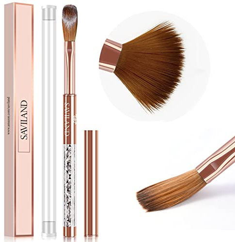 Saviland Acrylic Nail Brush (Size 14) - Kolinsky Acrylic Brush for Acrylic Powder, Gold Handle Acrylic Brush for Acrylic Nail, Acrylic Brush for Nails, Nail Acrylic Brush for Beginner and Professional
