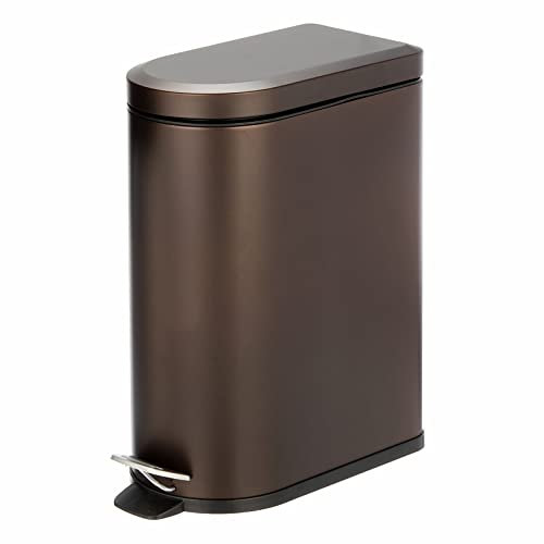 mDesign poubelle intérieur rectangulaire capacité 10 L – poubelle à pédale compacte avec réceptacle intérieur pour chambre & bureau – corbeille à papier moderne en métal & plastique – couleur bronze