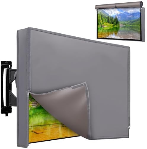 Outdoor TV Cover 60 to 65 Inch Weatherproof, Waterproof Outside TV Covers Heavy Duty 600D Oxford TV Covers Outdoor TV Screen Protectors Shield with Zippers and Velcro for Flat Screen Outdoor TVs