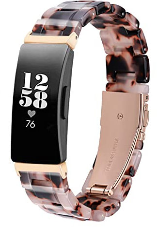 Ayeger Resin Band Compatible with Fitbit Inspire 2/Inspire HR/Inspire/Ace 2 Fitness Tracker Women Men Resin Accessory Rose Gold Buckle Band Wristband Strap Blacelet(Leopard)