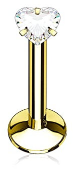 Treuheld® Labret Piercing mit Kristall Herz | 2 Größen | 3 Farben [2.] - gold - 1.2mm x 6mm