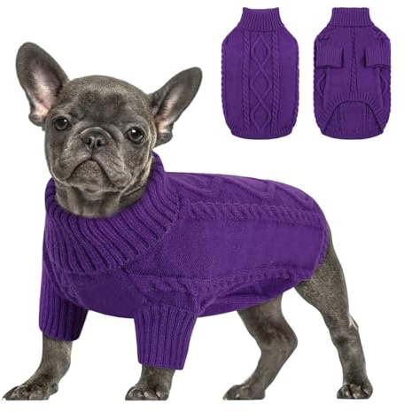 Queenmore Hundepulli Für Kleine Hunde Wärme Hundepullover Dackel, XS | Pullover Hund Strickmantel mit Zopfmuster Hundepullover Französische Bulldogge Bulldog Chihuahua Katzen Corgi, Lila, XS