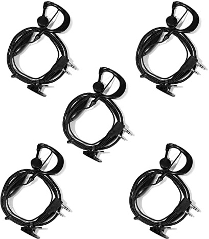 JUCJET Funkgerät-Ohrhörer mit Flechtkabel, 2-Pin, 5 Stück | 2-Pin-Ohrhörer, PTT-Mikrofon, verwicklungsarmes Flechtkabel, für kompatible Funkgeräte, 5 Stück