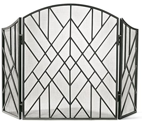 MTSON Kamingitter 3-Panel-Faltbarer Kamin-Bildschirm Dekorativ, Zeitgenössischer Freistehender Feuerfunker Gitter-Rost-Cover Durchsichtige, Durch. Feuerwehrschutz