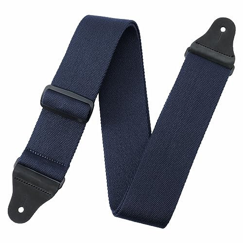 Nefelibata Gitarrengurt, 2,3 verdickt solide Farbe Baumwolle Gitarrengurte mit Korn Leder Enden für Bass, Elektro & Akustik, kommen mit Dichtung und Kopfplatte Seil (Deep Sea Blue)