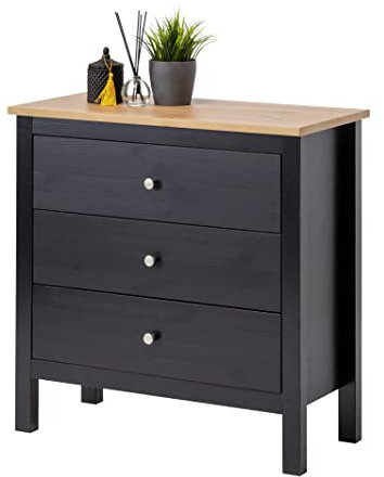 hagge home Skandinavisch Holz Kommode mit 3 Schubladen Sideboard Kommoden Sideboards Kommodenschrank Chest of Drawers Wohnzimmer Schrank Schlafzimmer Flur 75x37x75 cm Schmal Kleine (Schwarz Braun)