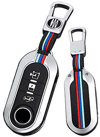 HIBEYO Chiave Pieghevole per Chiave Auto, Custodia Adatta per Fiat Cover Protettiva per Fiat Modelli Grande Punto Panda Bravo Stilo 500 per Lancia Delta Telecomando Accessori -C Argento