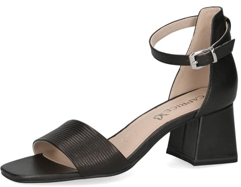 CAPRICE Damen Sandalen mit Absatz aus Leder mit Riemchen, Schwarz (Black Comb), 41 EU