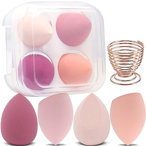 Yatinkim 5PCS Makeup Sponges Set Foundation Blending Beauty Blender Sponge for Liquid Flawless Cosmetics with Holder Storage Box Multi-colored Pink