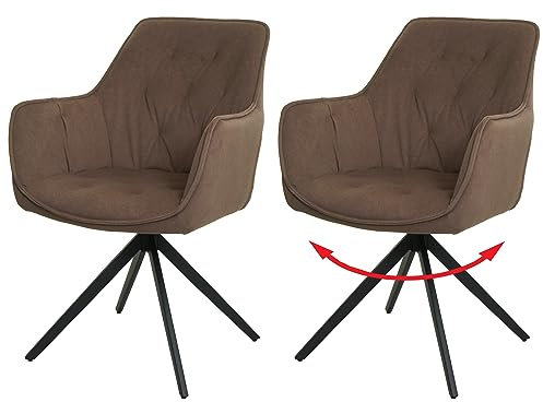 Mendler 2er-Set Esszimmerstuhl HWC-L80, Küchenstuhl Polsterstuhl Stuhl mit Armlehne, drehbar, Metall Stoff/Textil - braun