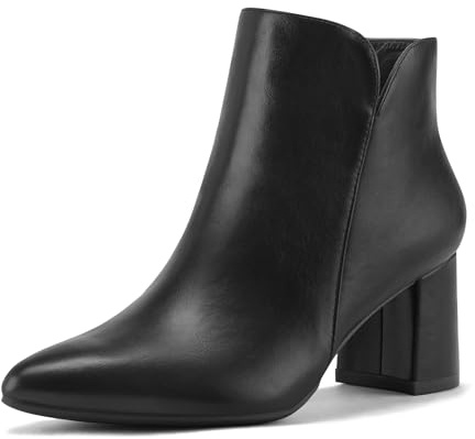 mysoft Women's Ankle Boots Chunky Block Low Heel Comfortable Pointed Toe Side V Cutout Dressy Office Booties with Zipper