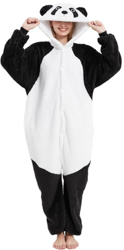 Luojida Unisex Pigiama Panda Cosplay Animale Onesies Pigiama Intero Adulto Morbido e Caldo Pigiama Invernale Pile con Cappuccio e Tasche Ideale Regalo per Costume Carnevale Halloween Natale Panda XXL