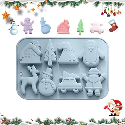 Vordpe Stampi per cioccolatini di Natale, 8 cavità in silicone 3D, riutilizzabili, per torte di cioccolato, gelatina, caramelle