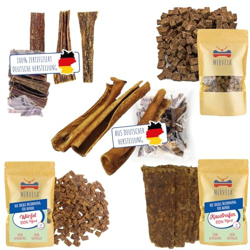 MERVELA® Pferd monoprotein für Hunde | Trainingssnack Würfel | Pferdekopfhaut | Pferdedörrfleisch | für allergische Hunde (1 kg)