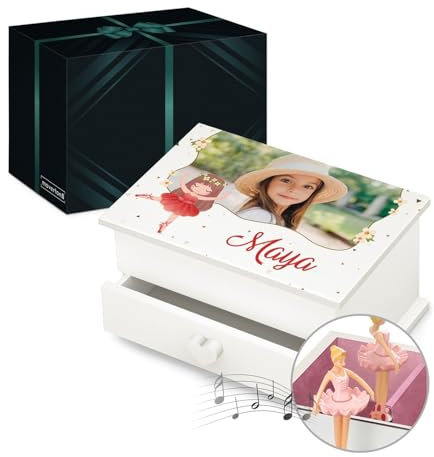 Maverton personalisierte Musik Schmuckdose mit Aufzieh-Spieluhr - Schmuckkästchen Ballerina - Musikspieldose für Mädchen zur Geburt - zum Geburtstag - zu Weihnachten - mit Schublade - Balletttänzerin