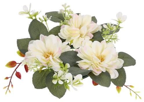 Garneck Blumen Kerzenringe Dahlie Eukalyptus Kerzenkranz Kerzen Kranz Ringe Dekokranz Seidenblumen Weidenkranz Hochzeit Kerzenhalter für Stumpenkerzen Stabkerzen Bauernhaus Landhaus Deko