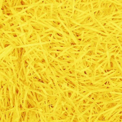 Raffia Füllmaterial Geschenk Hamper Shred Geschreddertes Papier Geschenk Füllung für Party Hamper Füllung und Geschenkverpackung für Geschenkbox Dekorations (Gelb - 100g)