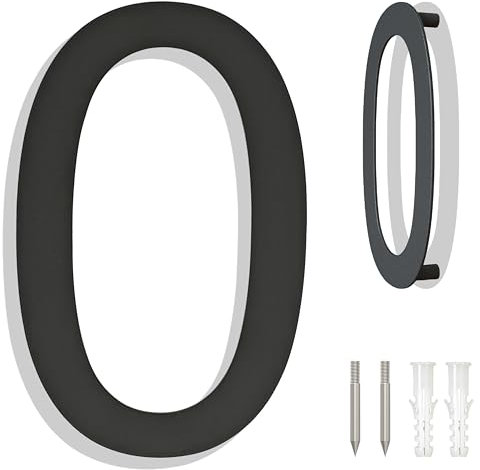 Numeri civici Ywonoby - Numeri civici grandi in acciaio inox spazzolato, numeri di porta, targa indirizzo - Numeri civici moderni galleggianti grigio nero-8 pollici 203mm altezza - numero 0