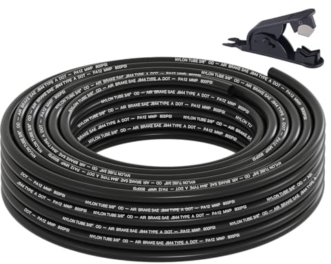 Boeray 50FT 3/8 DOT Air Line SAE J844 PA12 Nylon Air Hose with Cutter 3/8” OD Pneumatic Tubing DOT Approved 3/8 Air Brake Hose for Air Suspension Kit Truck Trailer Brake System & Fluid Transfer 15.5m