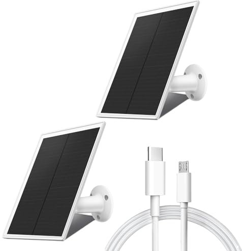 Lot de 2 panneaux solaires pour caméra de surveillance extérieure, 6 W, avec câble de type C et vis, étanchéité IP65