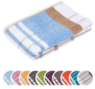 liebling Duschtuch, 100% Baumwolle, Serie Potsdam, 70 x 100 cm, 60 Grad waschbar, trocknergeeignet, Farbe: bleu & bahamabeige