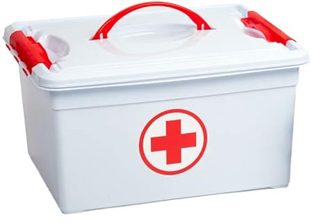 Acan Tradineur Boîte à pharmacie de 12 litres en plastique, fermeture sécurisée, avec plateau, rangement de premiers secours, 18 x 34 x 27 cm
