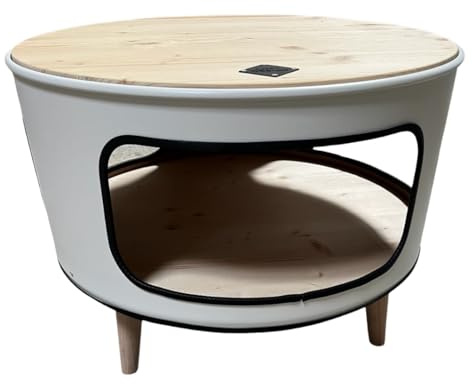 Dieser handgefertigte Fass Couchtisch, Beistelltisch TOP Handwerkskunst. Fass Farbe Weiß, mit 3 Öffnungen, Kantenschutz. Ideal für Couch in U-Form oder als Beistelltisch