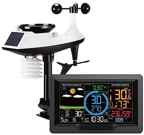Irfora FJ3390A Station météo professionnelle multifonctionnelle pour détecter la température, l'humidité, la vitesse du vent et les précipitations, horloge de prévisions météorologiques