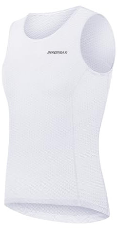 BERGRISAR Herren Mesh Unterhemd Baselayer für Fahrrad Rennrad Running Radunterwäsche Atmungsaktive Ärmelloses Weiß Klein
