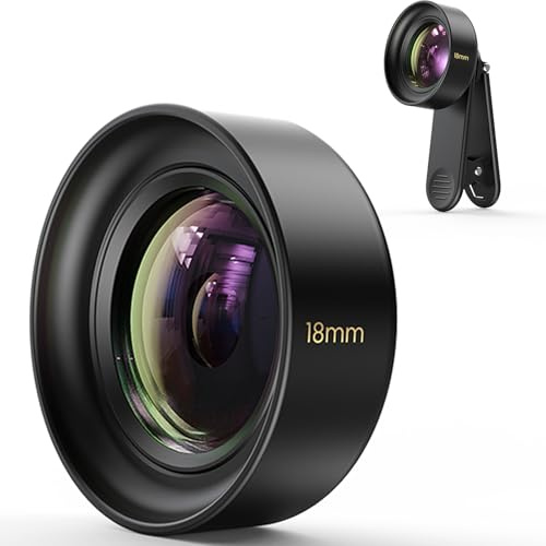 【2024 Upgraded】 18mm 100° Wide Angle Lens for iPhone, Pixel, Samsung Galaxy, OnePlus, Huawei, and Other Phones, Phone Camera Lens Attachment for iPhone, Universal Clip Included